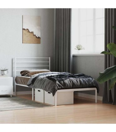 vidaXL Metal Bed Frame without Mattress with Headboard White 90x190cm — Size: 90 x 190 cm — V0671963369