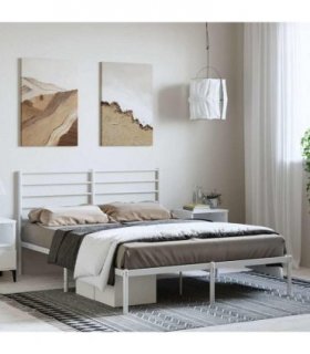 vidaXL Metal Bed Frame without Mattress with Headboard White 150x200cm — Size: 150 x 200 cm