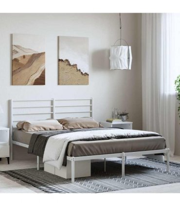 vidaXL Metal Bed Frame without Mattress with Headboard White 150x200cm — Size: 150 x 200 cm