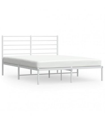vidaXL Metal Bed Frame without Mattress with Headboard White 150x200cm — Size: 150 x 200 cm