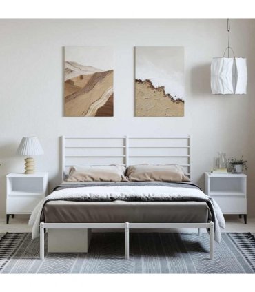 vidaXL Metal Bed Frame without Mattress with Headboard White 150x200cm — Size: 150 x 200 cm
