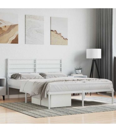 vidaXL Metal Bed Frame without Mattress with Headboard White 140x200cm — Size: 140 x 200 cm