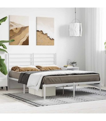 vidaXL Metal Bed Frame without Mattress with Headboard White 140x200cm — Size: 140 x 200 cm
