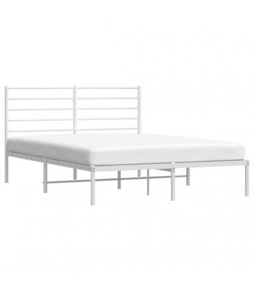 vidaXL Metal Bed Frame without Mattress with Headboard White 140x200cm — Size: 140 x 200 cm