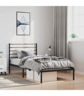 vidaXL Metal Bed Frame without Mattress with Headboard Black 100x190cm — Size: 100 x 190 cm — V0671963376
