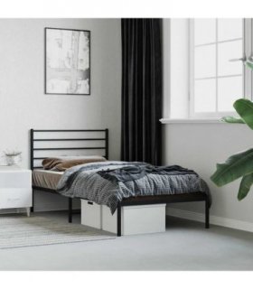 vidaXL Metal Bed Frame without Mattress with Headboard Black 107x203cm — Size: 107 x 203 cm
