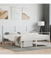 vidaXL Metal Bed Frame without Mattress with Footboard Whi — Size: 160 x 200 cm, Model: with headboard & footboard — V0671963379