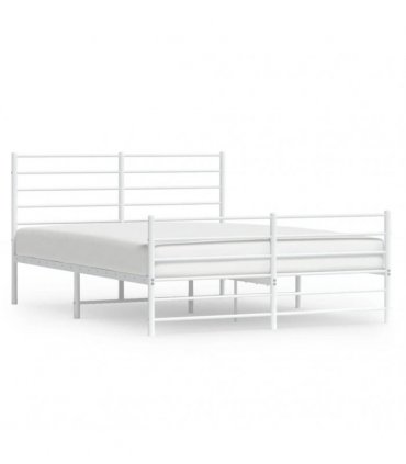 vidaXL Metal Bed Frame without Mattress with Footboard Whi — Size: 160 x 200 cm, Model: with headboard & footboard — V0671963379