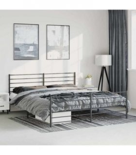 vidaXL Metal Bed Frame without Mattress with Footboard Black 183x213cm — Size: 183 x 213 cm, Model: with headboard & footboard