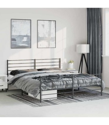 vidaXL Metal Bed Frame without Mattress with Footboard Black 183x213cm — Size: 183 x 213 cm, Model: with headboard & footboard