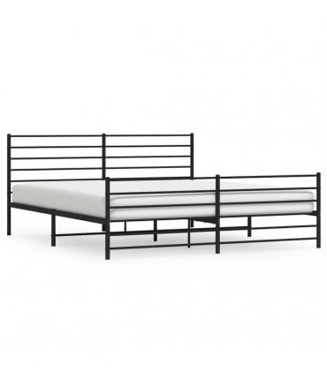 vidaXL Metal Bed Frame without Mattress with Footboard Black 183x213cm — Size: 183 x 213 cm, Model: with headboard & footboard
