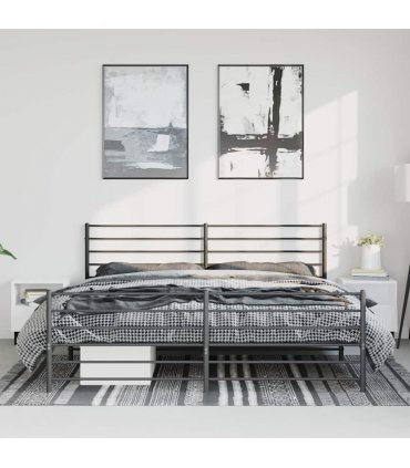 vidaXL Metal Bed Frame without Mattress with Footboard Black 183x213cm — Size: 183 x 213 cm, Model: with headboard & footboard