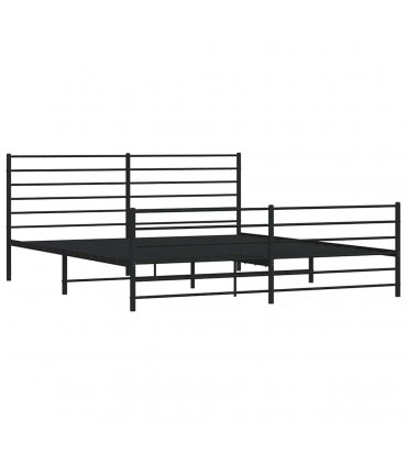 vidaXL Metal Bed Frame without Mattress with Footboard Black 183x213cm — Size: 183 x 213 cm, Model: with headboard & footboard