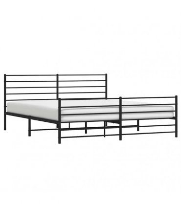 vidaXL Metal Bed Frame without Mattress with Footboard Black 183x213cm — Size: 183 x 213 cm, Model: with headboard & footboard