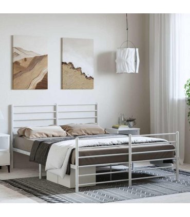 vidaXL Metal Bed Frame without Mattress with Footboard White 135x190cm — Size: 135 x 190 cm, Model: with headboard & footboard