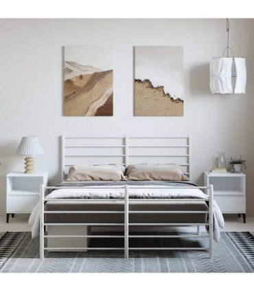 vidaXL Metal Bed Frame without Mattress with Footboard White 135x190cm — Size: 135 x 190 cm, Model: with headboard & footboard