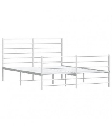 vidaXL Metal Bed Frame without Mattress with Footboard White 135x190cm — Size: 135 x 190 cm, Model: with headboard & footboard