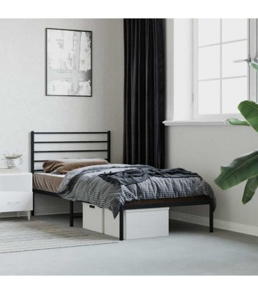 vidaXL Metal Bed Frame without Mattress with Headboard Black 90x190cm — Size: 90 x 190 cm — V0671963382