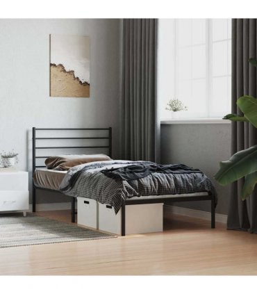 vidaXL Metal Bed Frame without Mattress with Headboard Black 90x190cm — Size: 90 x 190 cm — V0671963382