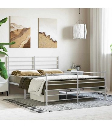 vidaXL Metal Bed Frame without Mattress with Footboard White 120x200cm — Size: 120 x 200 cm, Model: with headboard & footboard