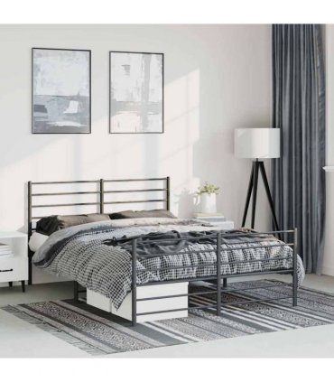 vidaXL Metal Bed Frame without Mattress with Footboard Black 150x200cm — Size: 150 x 200 cm, Model: with headboard & footboard
