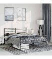 vidaXL Metal Bed Frame without Mattress with Footboard Black 150x200cm — Size: 150 x 200 cm, Model: with headboard & footboard