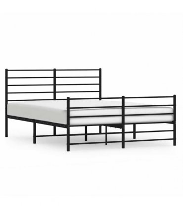 vidaXL Metal Bed Frame without Mattress with Footboard Black 150x200cm — Size: 150 x 200 cm, Model: with headboard & footboard