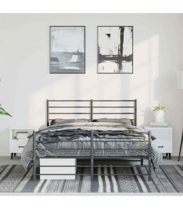 vidaXL Metal Bed Frame without Mattress with Footboard Black 150x200cm — Size: 150 x 200 cm, Model: with headboard & footboard
