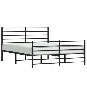vidaXL Metal Bed Frame without Mattress with Footboard Black 150x200cm — Size: 150 x 200 cm, Model: with headboard & footboard