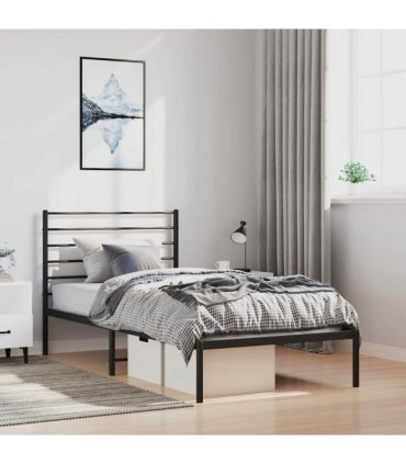 vidaXL Metal Bed Frame without Mattress with Headboard Black 100x200cm — Size: 100 x 200 cm