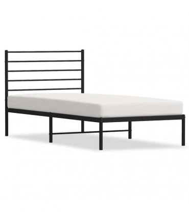 vidaXL Metal Bed Frame without Mattress with Headboard Black 100x200cm — Size: 100 x 200 cm
