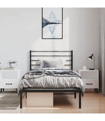 vidaXL Metal Bed Frame without Mattress with Headboard Black 100x200cm — Size: 100 x 200 cm
