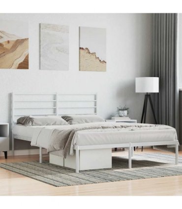 vidaXL Metal Bed Frame without Mattress with Headboard White 160x200cm — Size: 160 x 200 cm