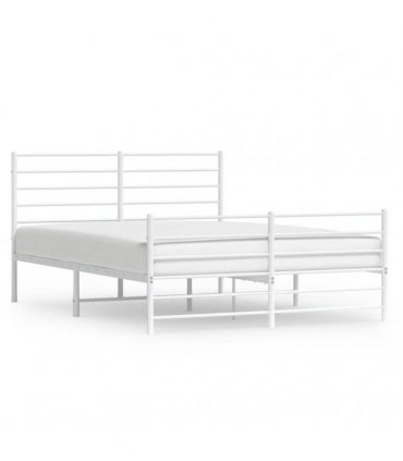 vidaXL Metal Bed Frame without Mattress with Footboard Whi — Size: 150 x 200 cm, Model: with headboard & footboard — V0671963390