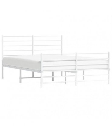vidaXL Metal Bed Frame without Mattress with Footboard Whi — Size: 150 x 200 cm, Model: with headboard & footboard — V0671963390