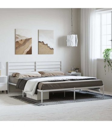 vidaXL Metal Bed Frame without Mattress with Headboard White 183x213cm — Size: 183 x 213 cm