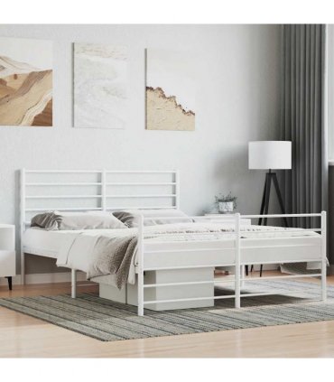 vidaXL Metal Bed Frame without Mattress with Footboard White 140x200cm — Size: 140 x 200 cm, Model: with headboard & footboard