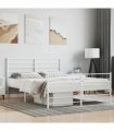 vidaXL Metal Bed Frame without Mattress with Footboard White 140x200cm — Size: 140 x 200 cm, Model: with headboard & footboard