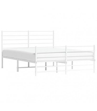 vidaXL Metal Bed Frame without Mattress with Footboard White 140x200cm — Size: 140 x 200 cm, Model: with headboard & footboard