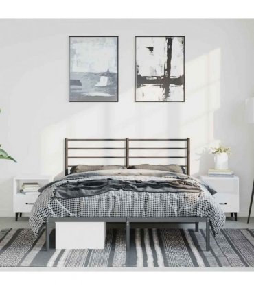 vidaXL Metal Bed Frame without Mattress with Headboard Black 135x190cm — Size: 135 x 190 cm