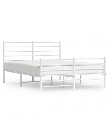 vidaXL Metal Bed Frame without Mattress with Footboard White 140x190cm — Size: 140 x 190 cm, Model: with headboard & footboard