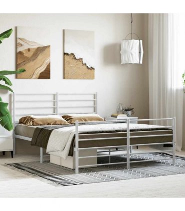 vidaXL Metal Bed Frame without Mattress with Footboard White 140x190cm — Size: 140 x 190 cm, Model: with headboard & footboard