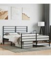 vidaXL Metal Bed Frame without Mattress with Footboard Black 160x200cm — Size: 160 x 200 cm, Model: with headboard & footboard