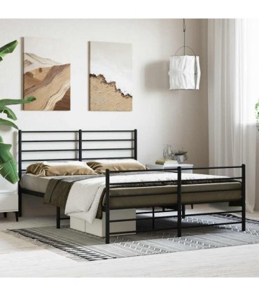 vidaXL Metal Bed Frame without Mattress with Footboard Black 160x200cm — Size: 160 x 200 cm, Model: with headboard & footboard