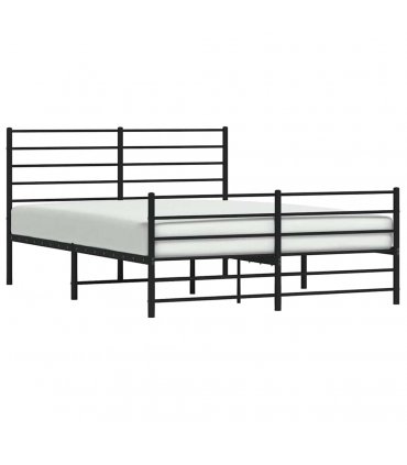 vidaXL Metal Bed Frame without Mattress with Footboard Black 160x200cm — Size: 160 x 200 cm, Model: with headboard & footboard