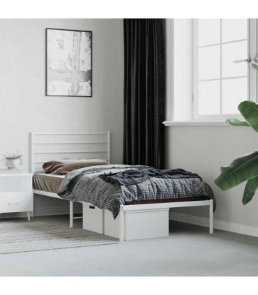 vidaXL Metal Bed Frame without Mattress with Headboard White 75x190cm — Size: 75 x 190 cm