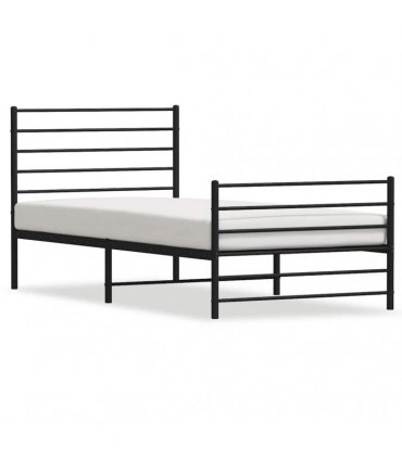 vidaXL Metal Bed Frame without Mattress with Footboard Blac — Size: 90 x 200 cm, Model: with headboard & footboard — V0671963411