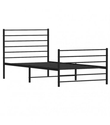 vidaXL Metal Bed Frame without Mattress with Footboard Blac — Size: 90 x 200 cm, Model: with headboard & footboard — V0671963411
