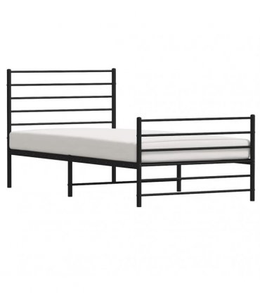 vidaXL Metal Bed Frame without Mattress with Footboard Blac — Size: 90 x 200 cm, Model: with headboard & footboard — V0671963411