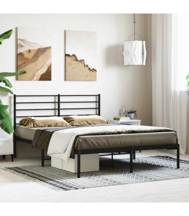 vidaXL Metal Bed Frame without Mattress with Headboard Black 120x190cm — Size: 120 x 190 cm — V0671963413